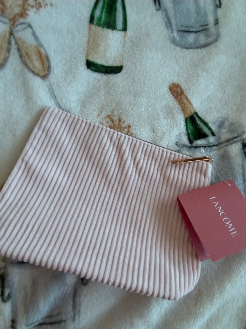 Lancome Pink Ribbed Cosmetic Pouch with Gold Zip
